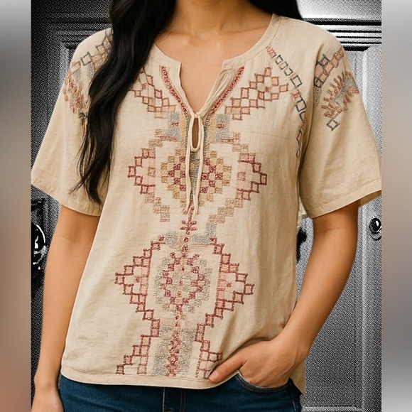 POL Embroidered Boho Top with Tassels Size S - Picture 1 of 4